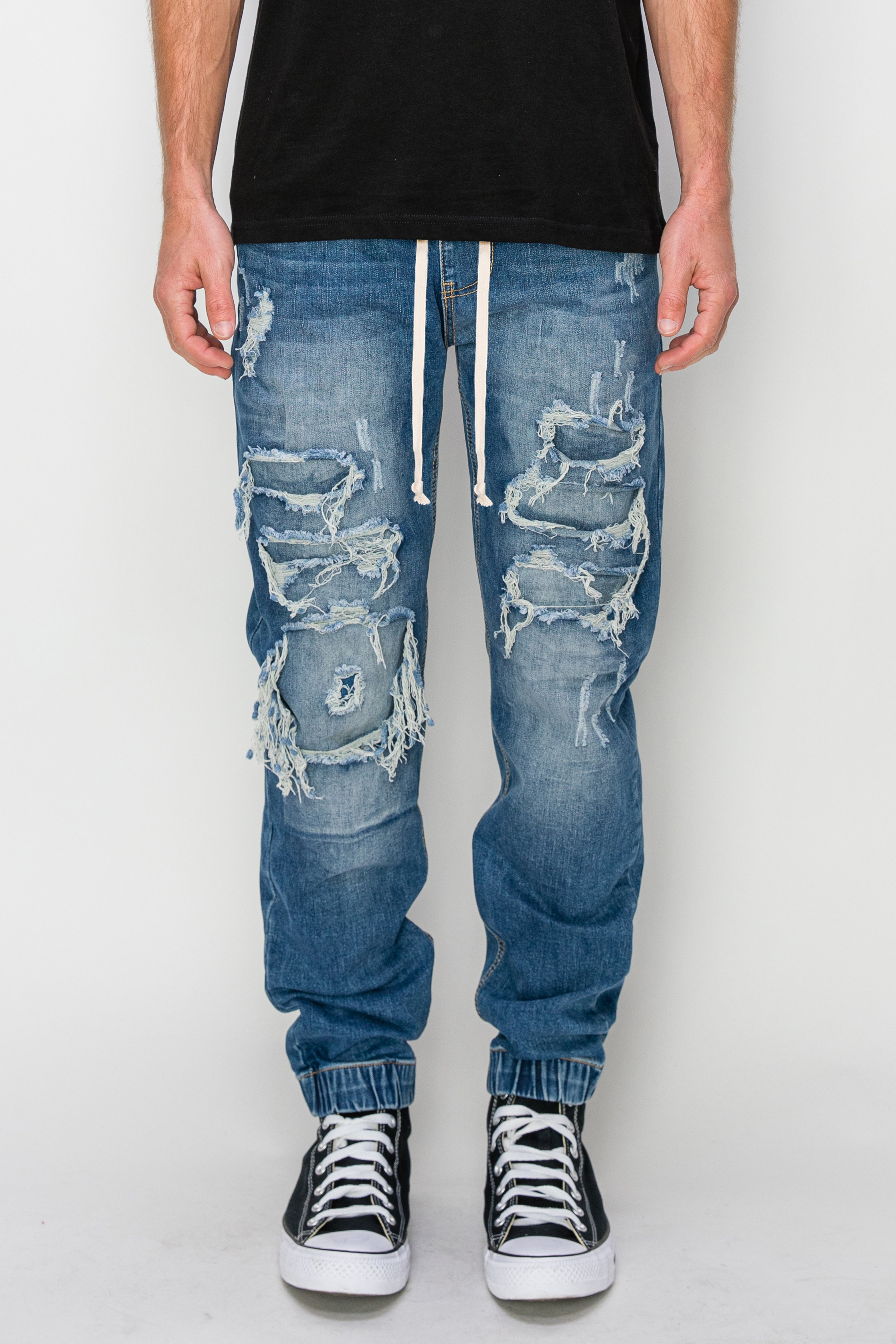 Distressed Denim Jogger Jeans VICTORIOUSUSA –