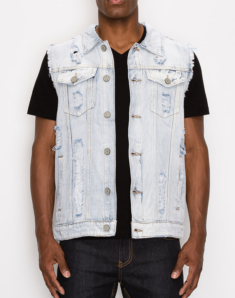 Distressed Denim Vest Lt. Indigo VICTORIOUSUSA