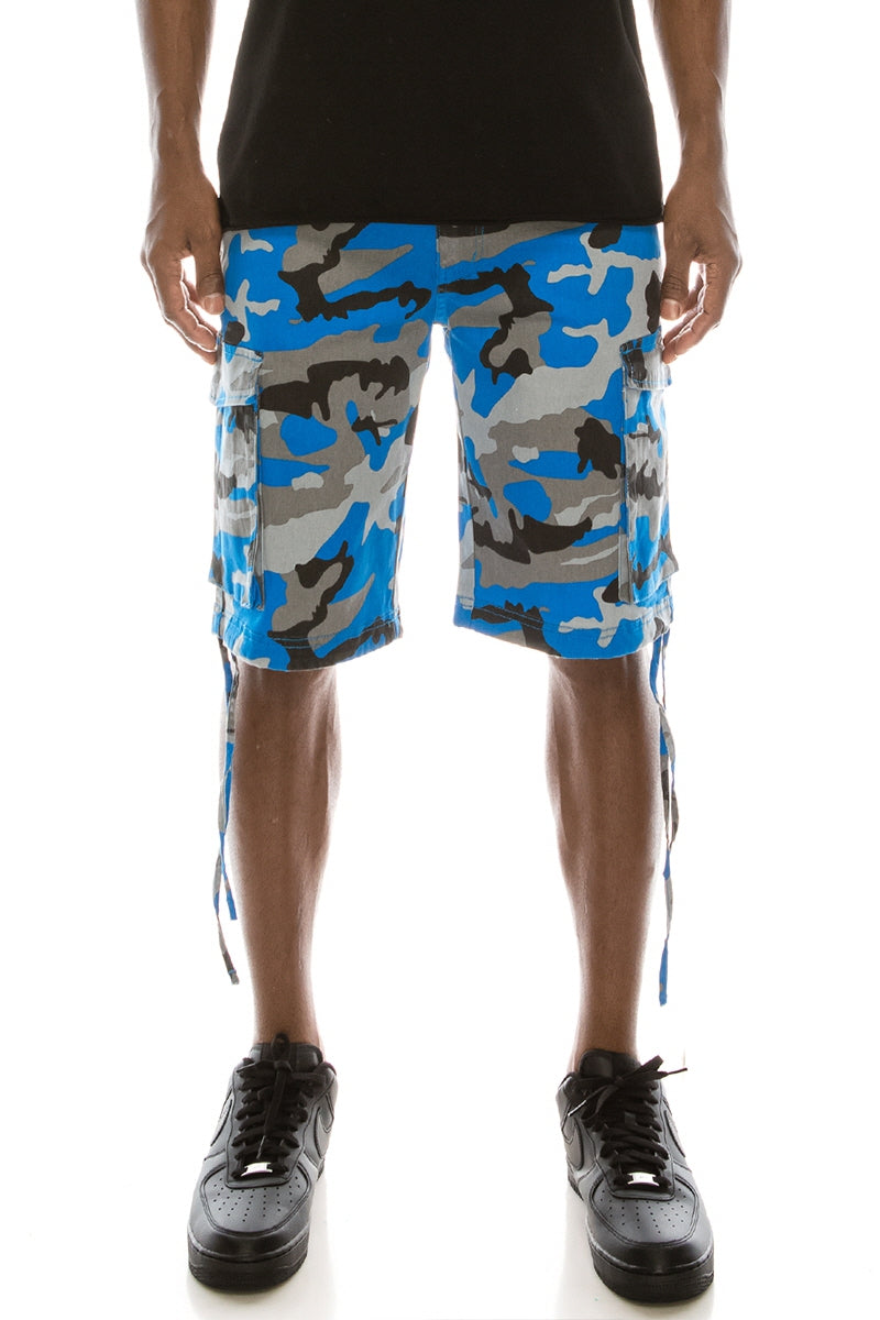 Blue camouflage cargo store shorts