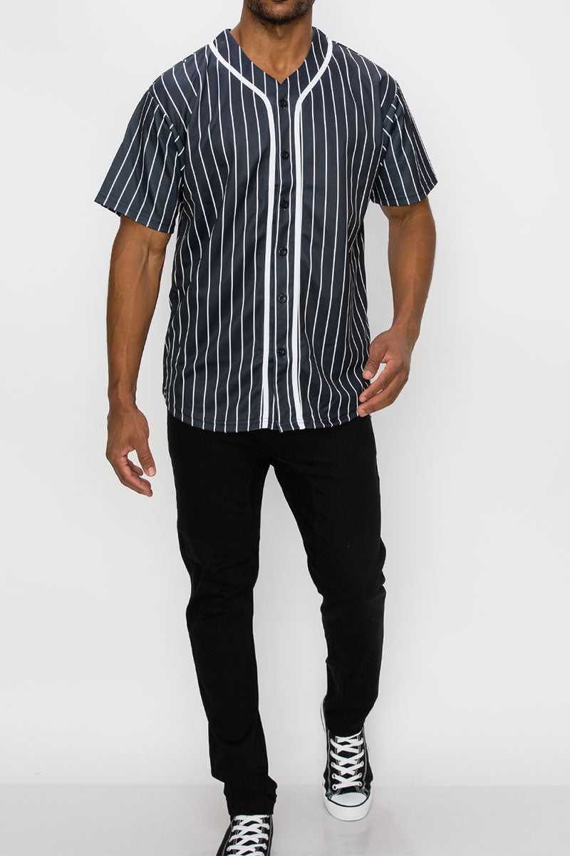 Pin Striped Baseball Jersey Black / XL