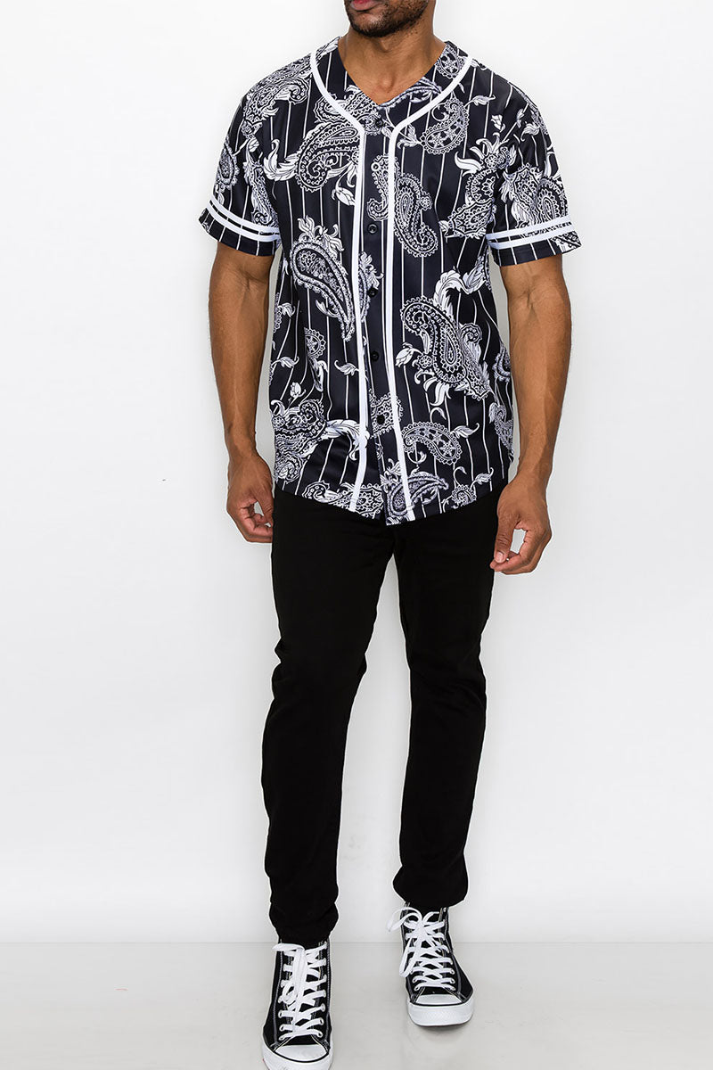 Pinstripe Bandana Baseball Jersey - Black