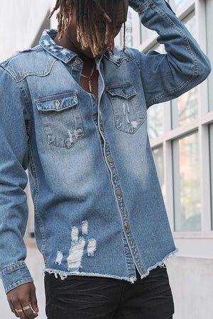 Ripped Denim Overshirt - Indigo – VICTORIOUSUSA