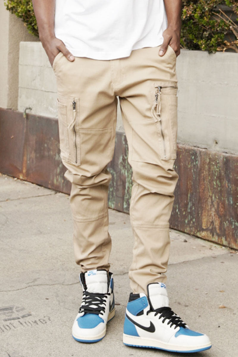 Victorious Men's Slant-Pocket Skinny Jogger Twill Pants JG876 - Charcoal -  Large 