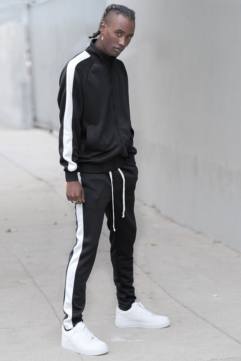 Black tracksuit white stripe online