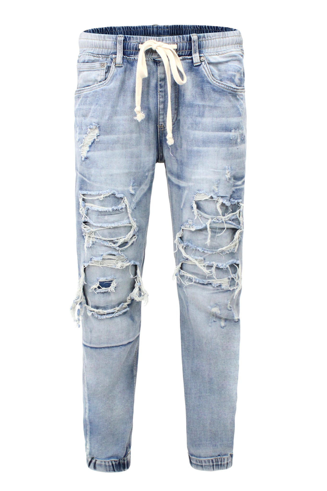 Distressed Denim Jogger Jeans