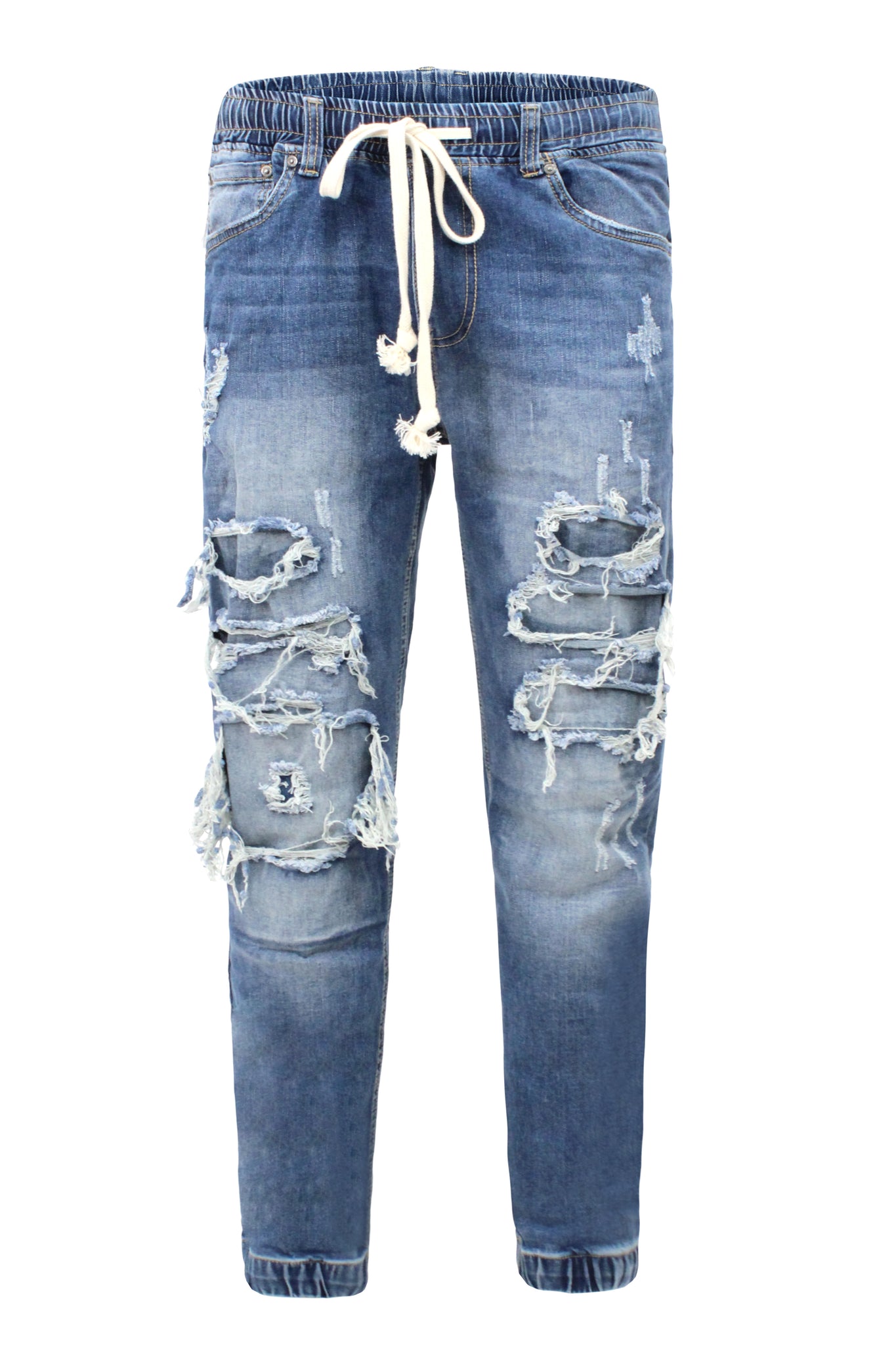 Distressed Denim Jogger Jeans