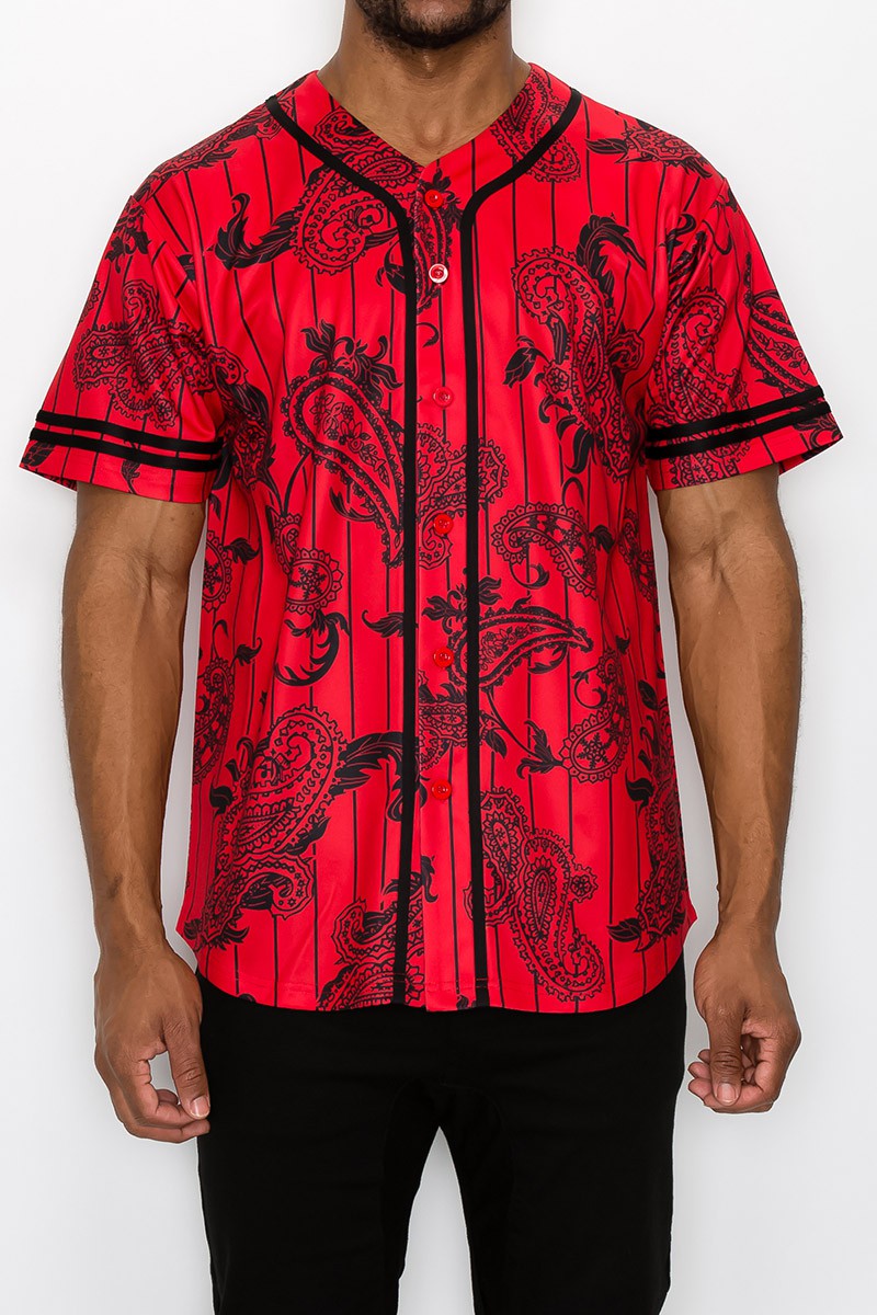 Pinstripe Bandana Baseball Jersey - Red