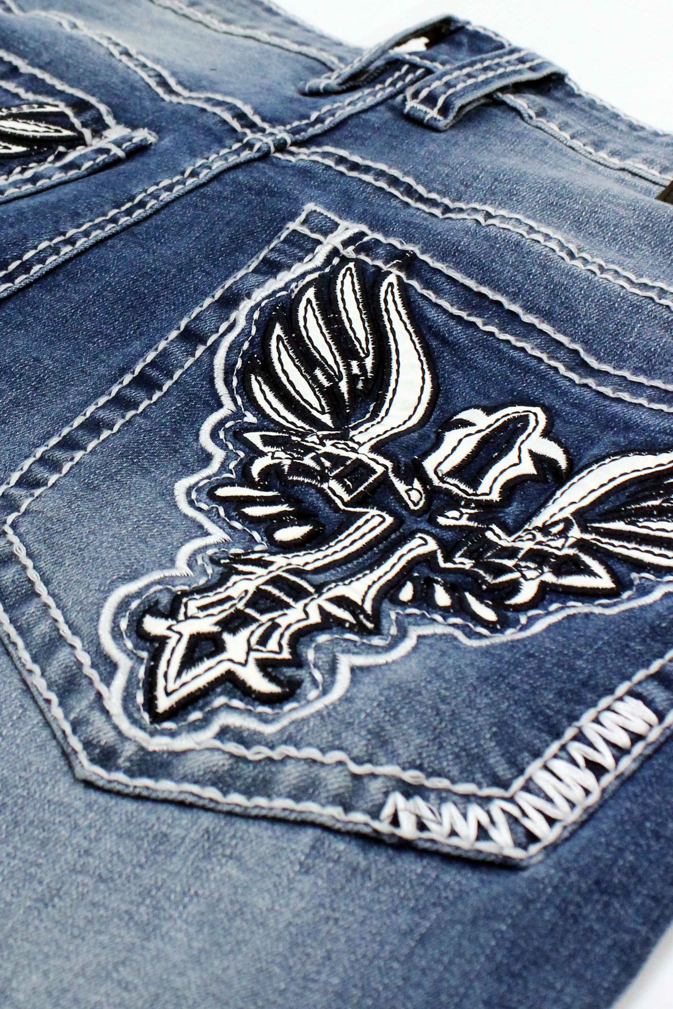 Bootcut Cross Embroidery Denim Jeans