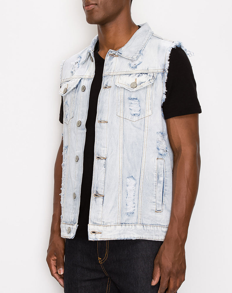 Distressed Denim Vest - Lt. Indigo