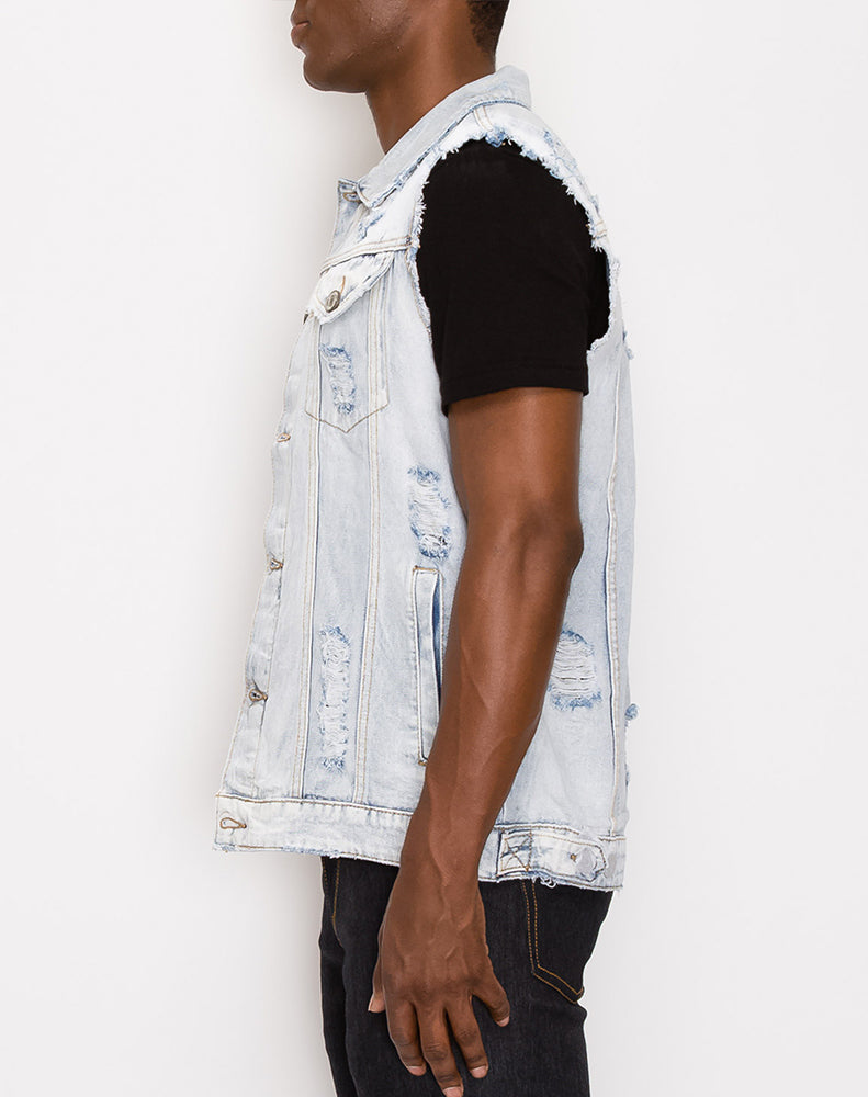 Distressed Denim Vest - Lt. Indigo