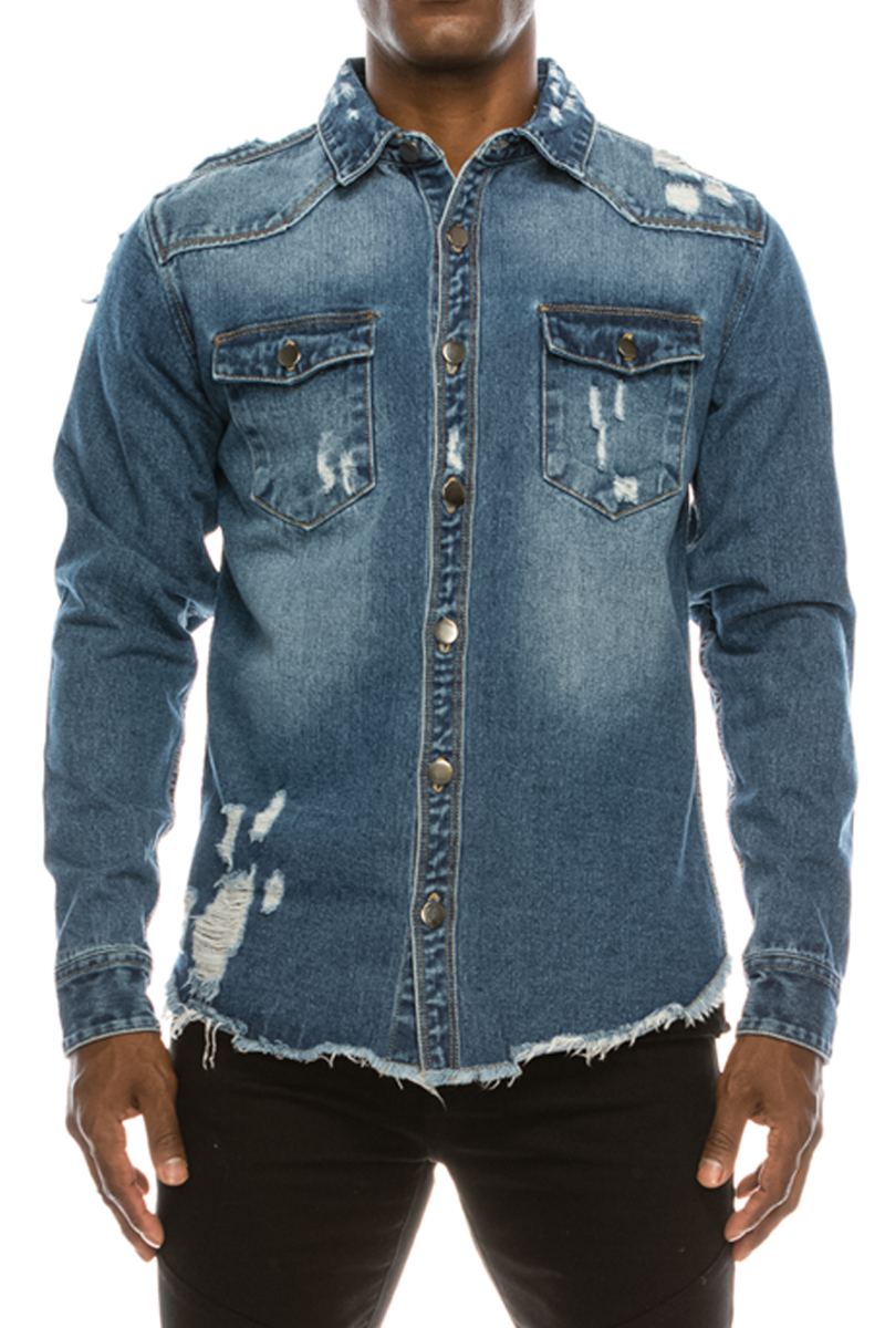 Ripped Denim Overshirt - Indigo