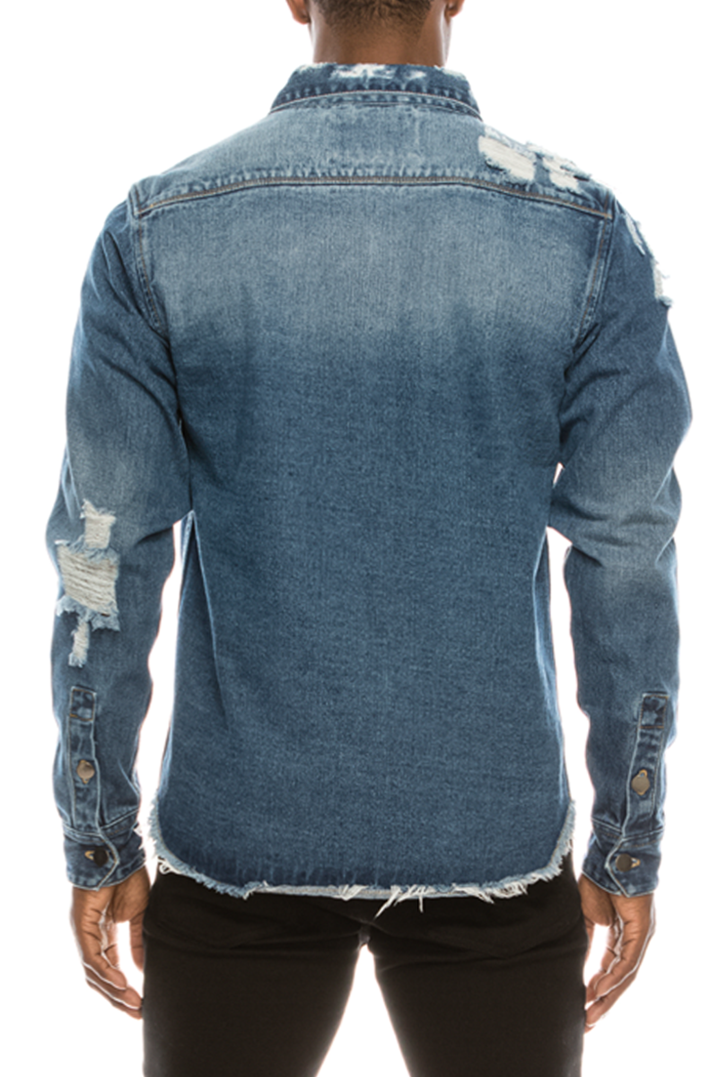 Ripped Denim Overshirt - Indigo