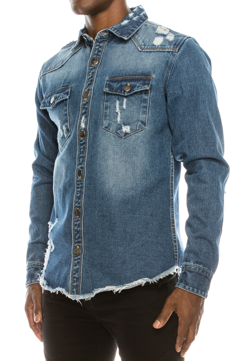 Ripped Denim Overshirt - Indigo