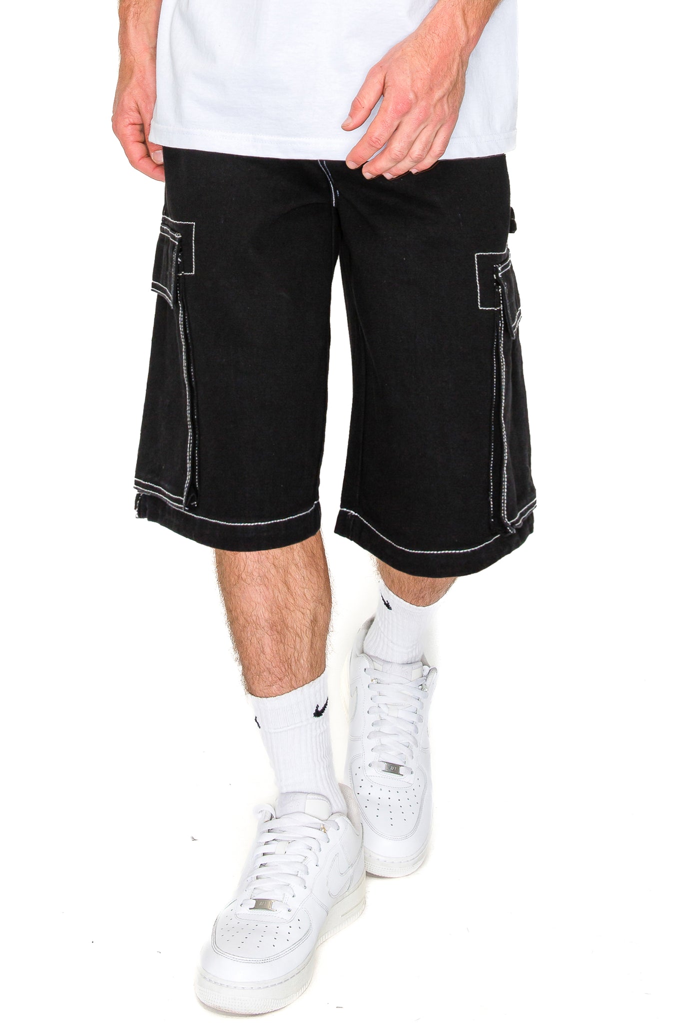 Contrast Stitch Baggy Cargo Shorts